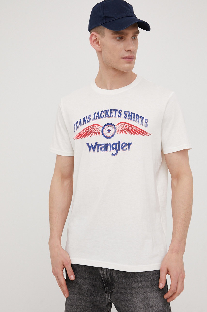 

Хлопковая футболка Wrangler цвет бежевый с принтом