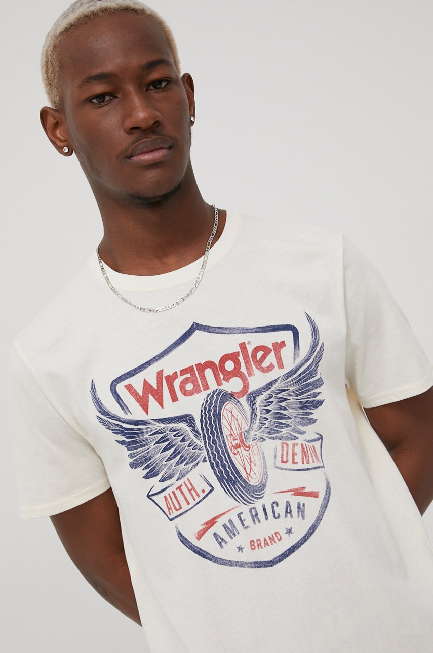 

Памучна тениска Wrangler в бежово с принт, Бежов