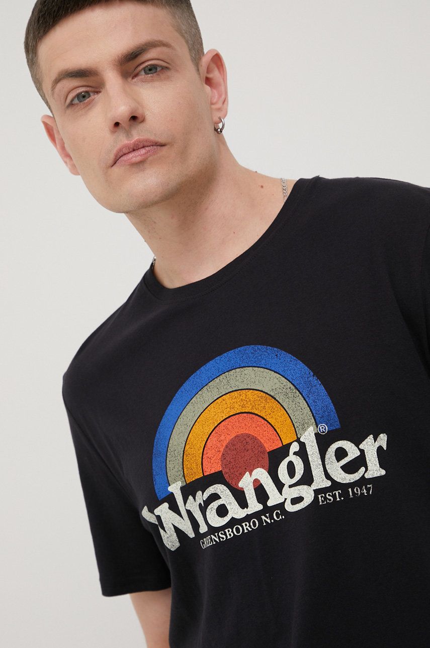 Wrangler tricou din bumbac culoarea negru, cu imprimeu answear.ro imagine noua