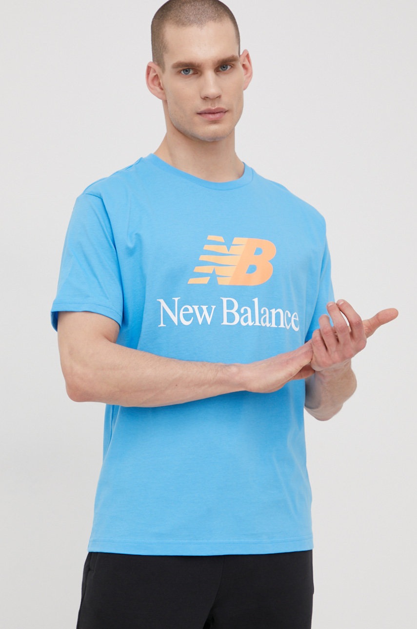

Памучна тениска New Balance MT21529VSK с принт, Син