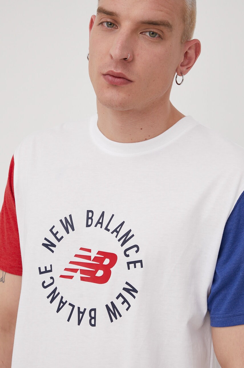 New balance tricou mt21901wt barbati, culoarea alb, cu imprimeu