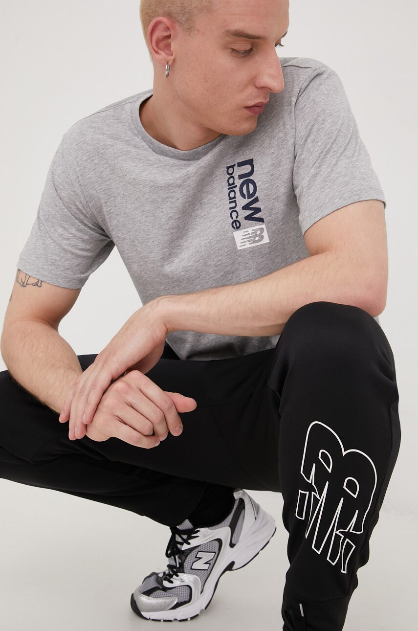New balance tricou mt21902ag barbati, culoarea gri, melanj