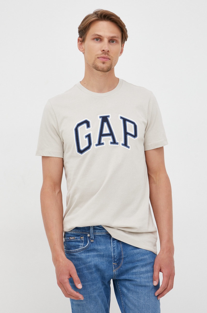 

Памучна тениска GAP в бежово с апликация, Бежов