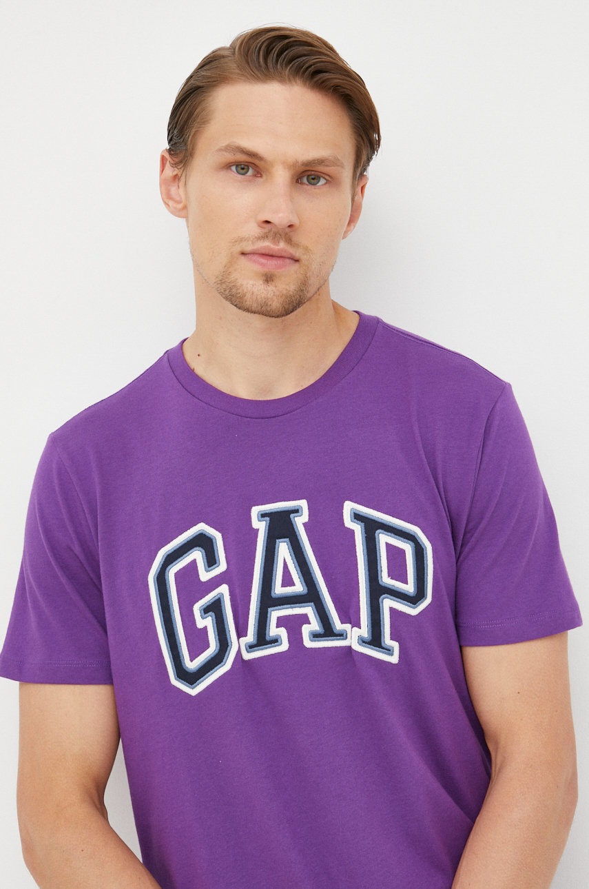 

Памучна тениска GAP в лилаво с апликация, Виолетов
