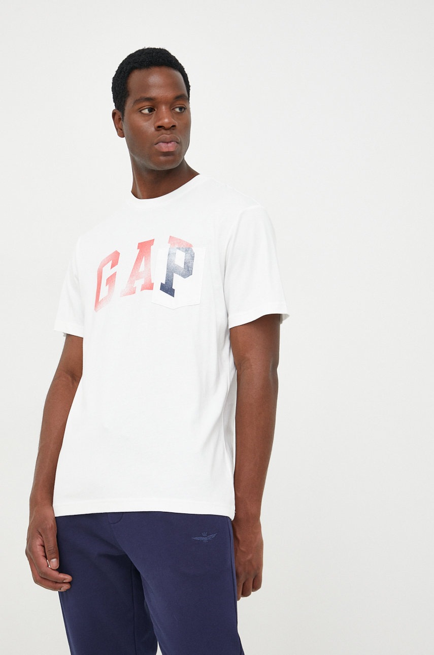 

Памучна тениска GAP в бяло с принт, Бял