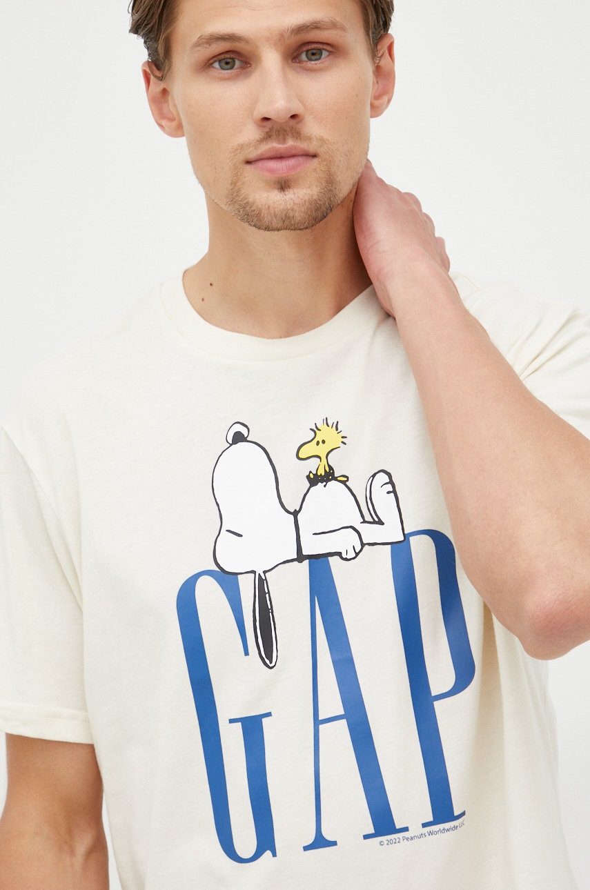 

Тениска GAP в бежово с принт, Бежов