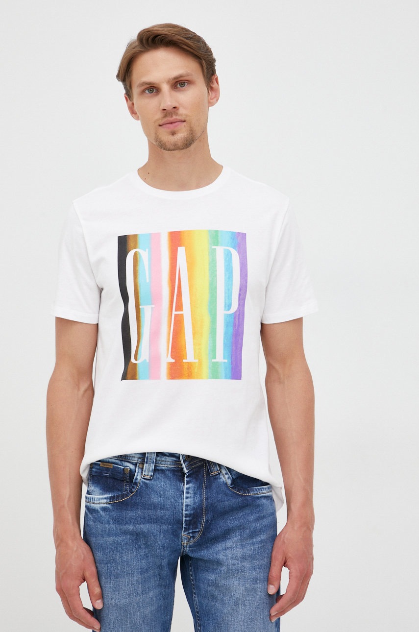 

Памучна тениска GAP в бяло с принт, Бял
