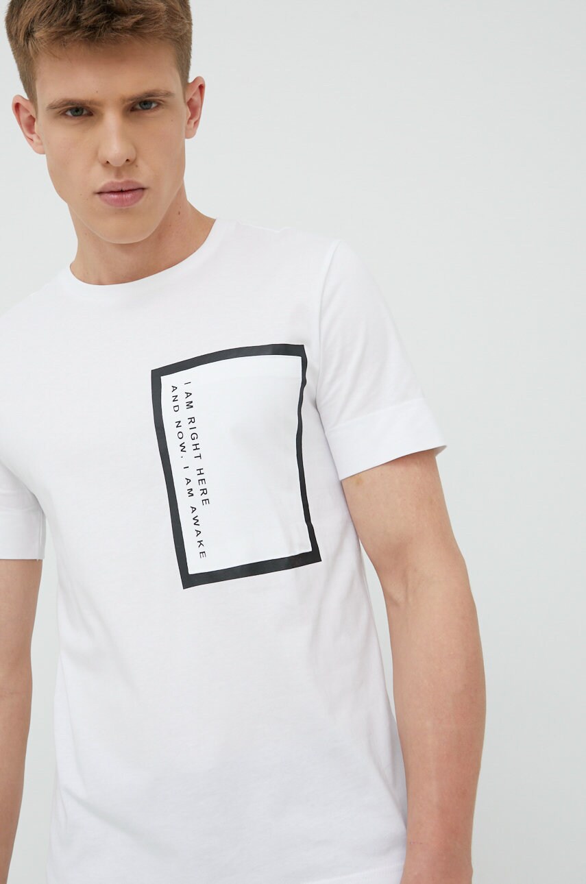 Outhorn tricou din bumbac culoarea alb, melanj