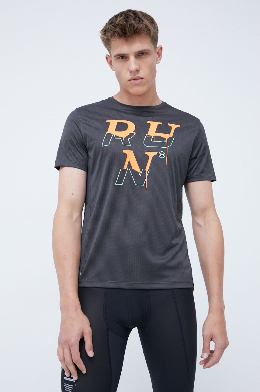 Under Armour t-shirt do biegania Speed Stride 2.0 kolor szary z nadrukiem