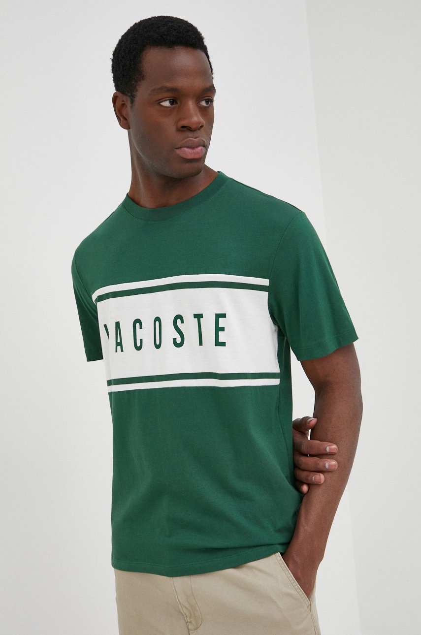 

Памучна тениска Lacoste в зелено с принт, Зелен