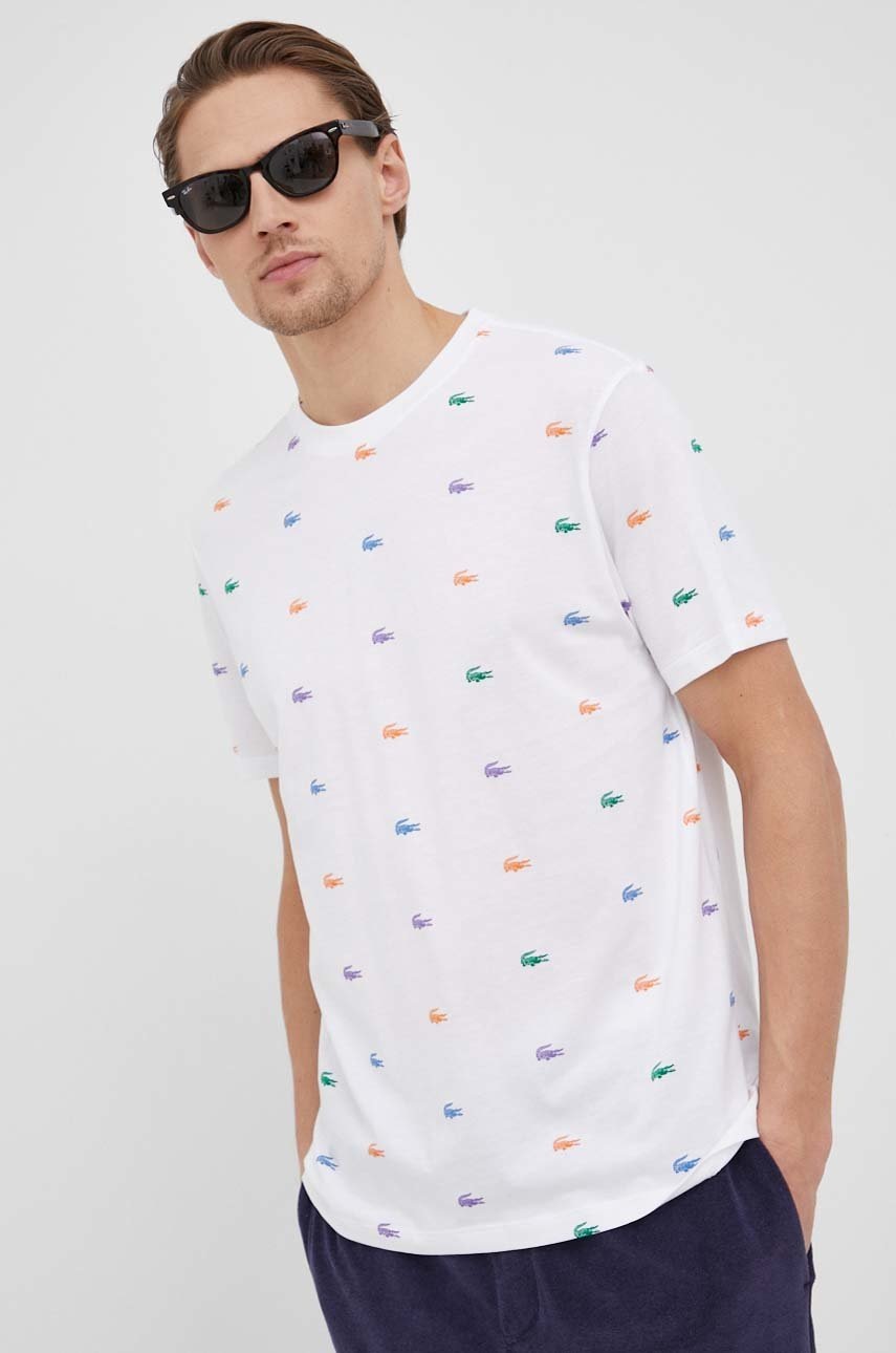 

Памучна тениска Lacoste в бяло с десен, Бял