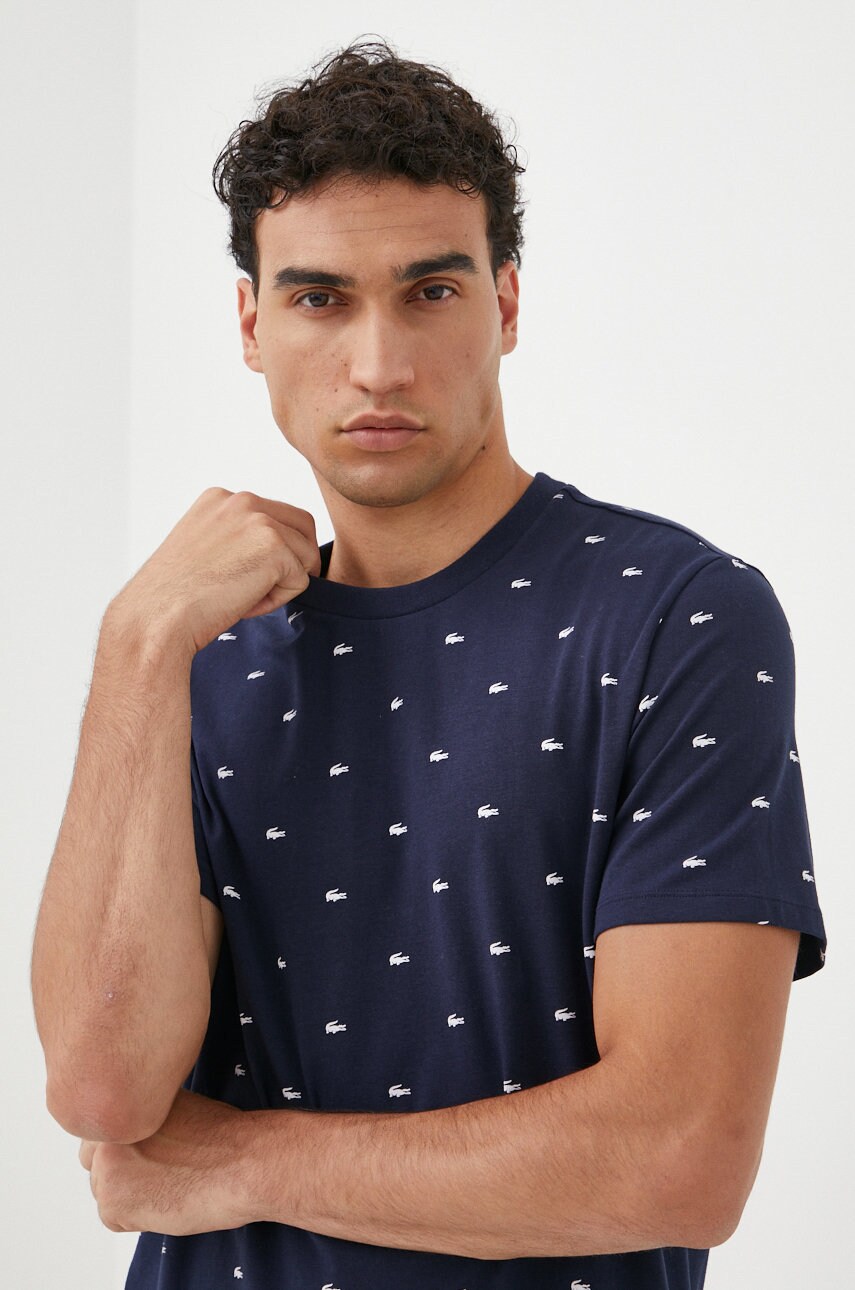 

Тениска Lacoste в тъмносиньо с десен, Тъмносин