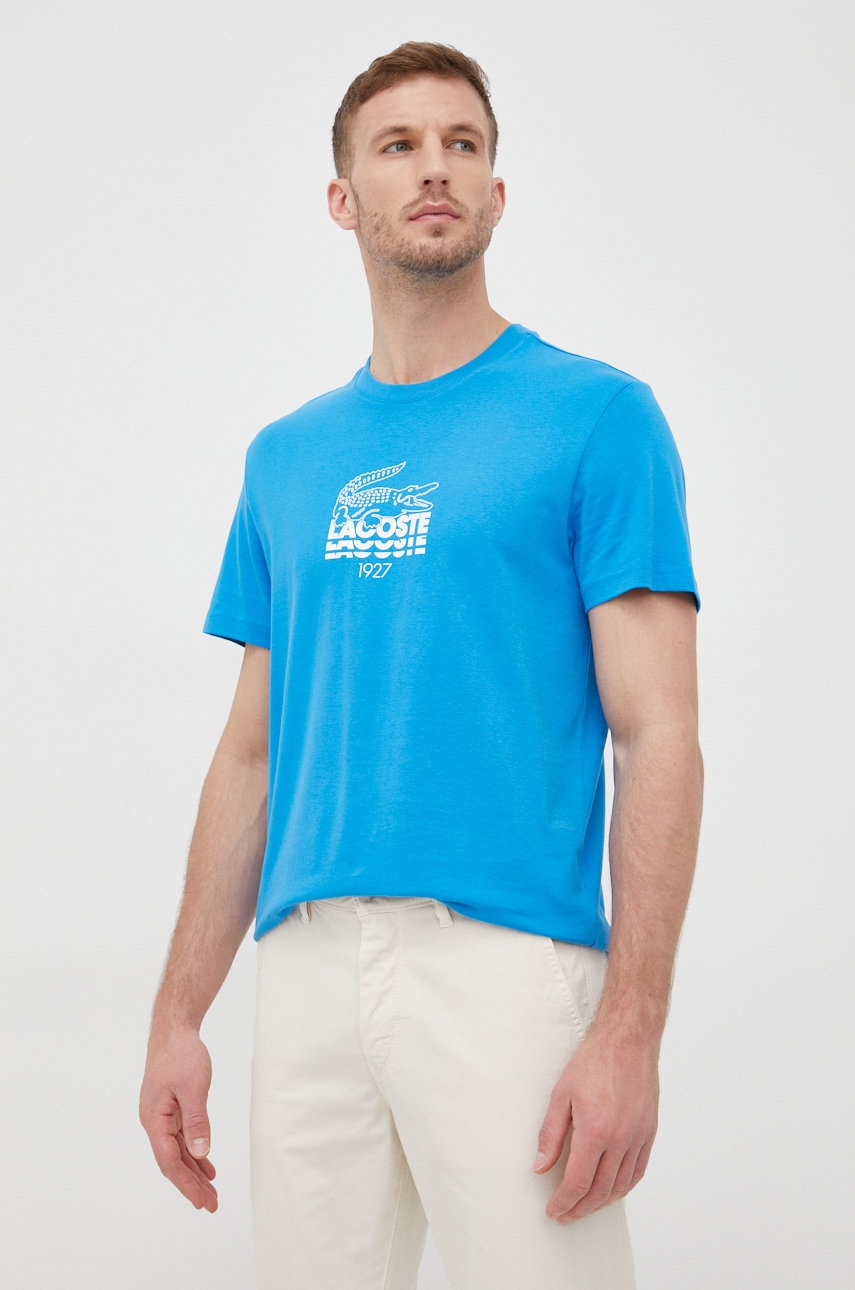 

Памучна тениска Lacoste с принт, Син