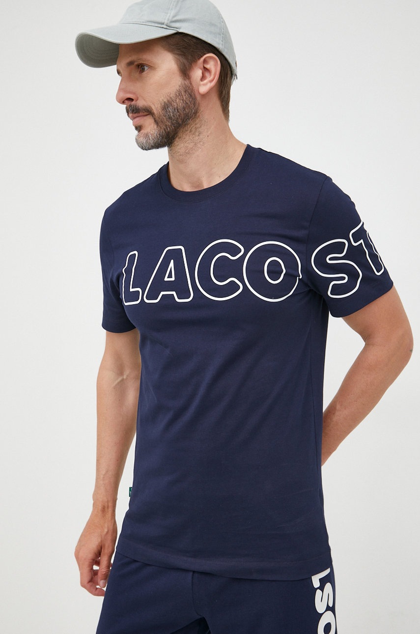 

Памучна тениска Lacoste в тъмносиньо с принт, Тъмносин