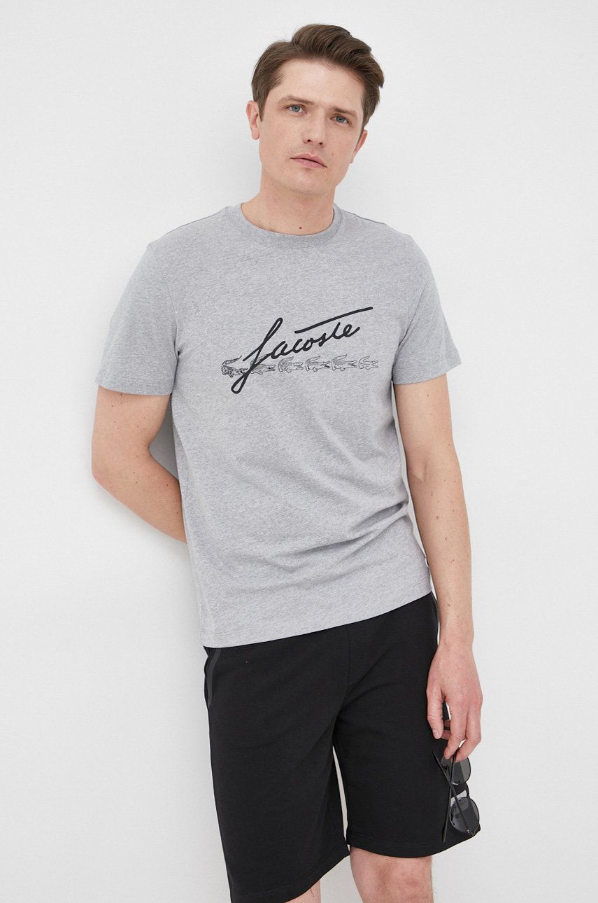 Lacoste t-shirt bawełniany TH2054 kolor szary z nadrukiem