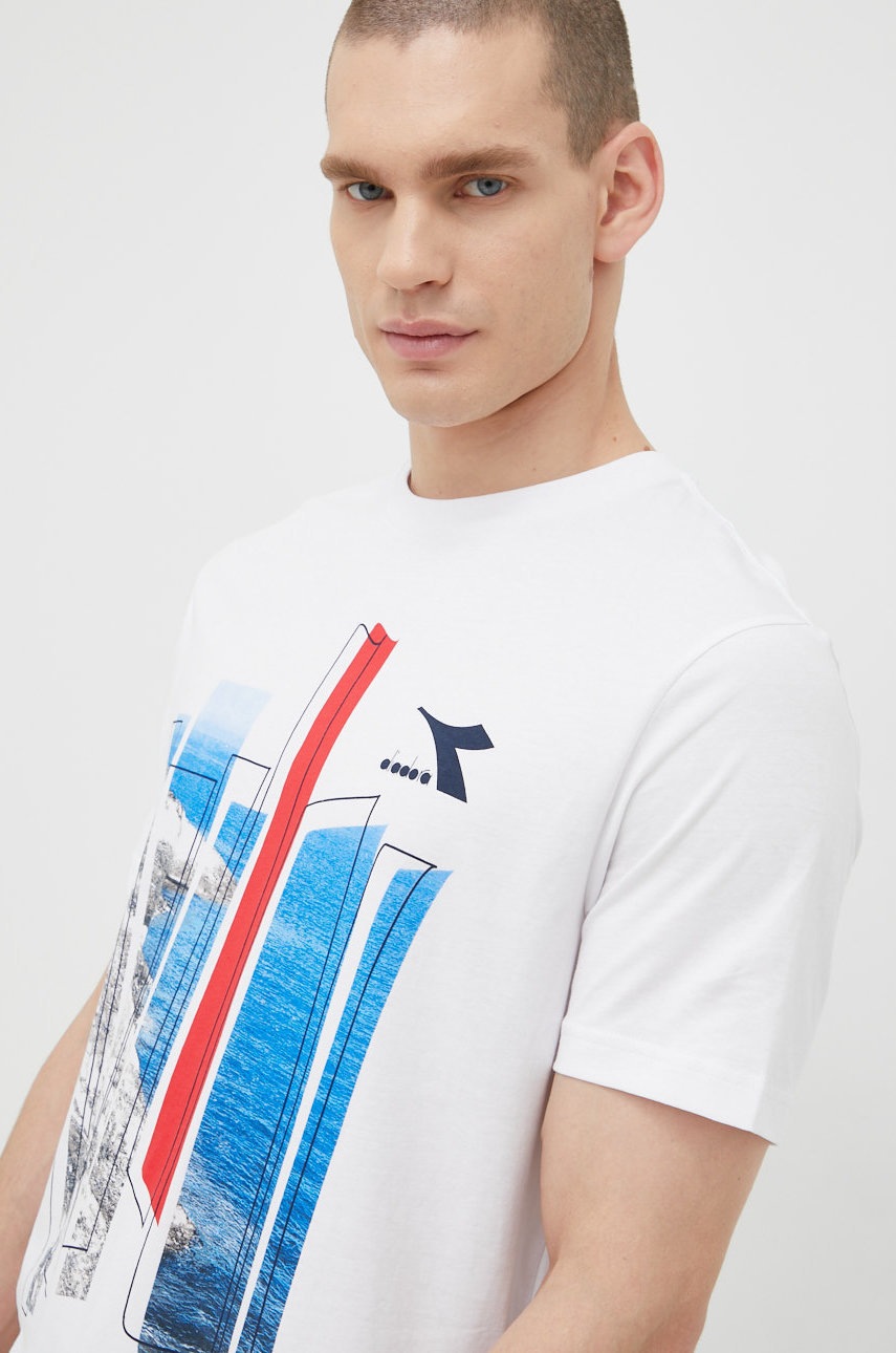 

Памучна тениска Diadora в бяло с принт, Бял
