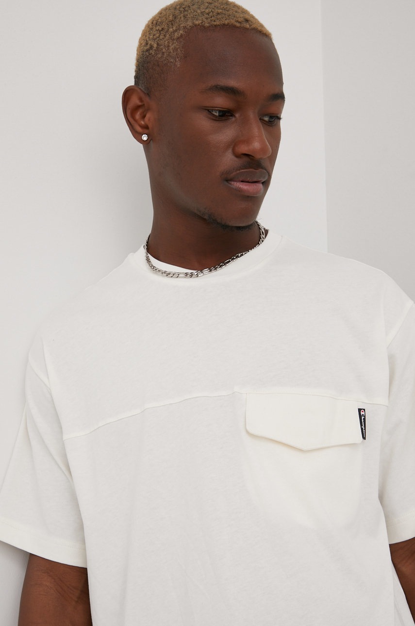 Champion tricou din bumbac 217076 culoarea bej, cu imprimeu