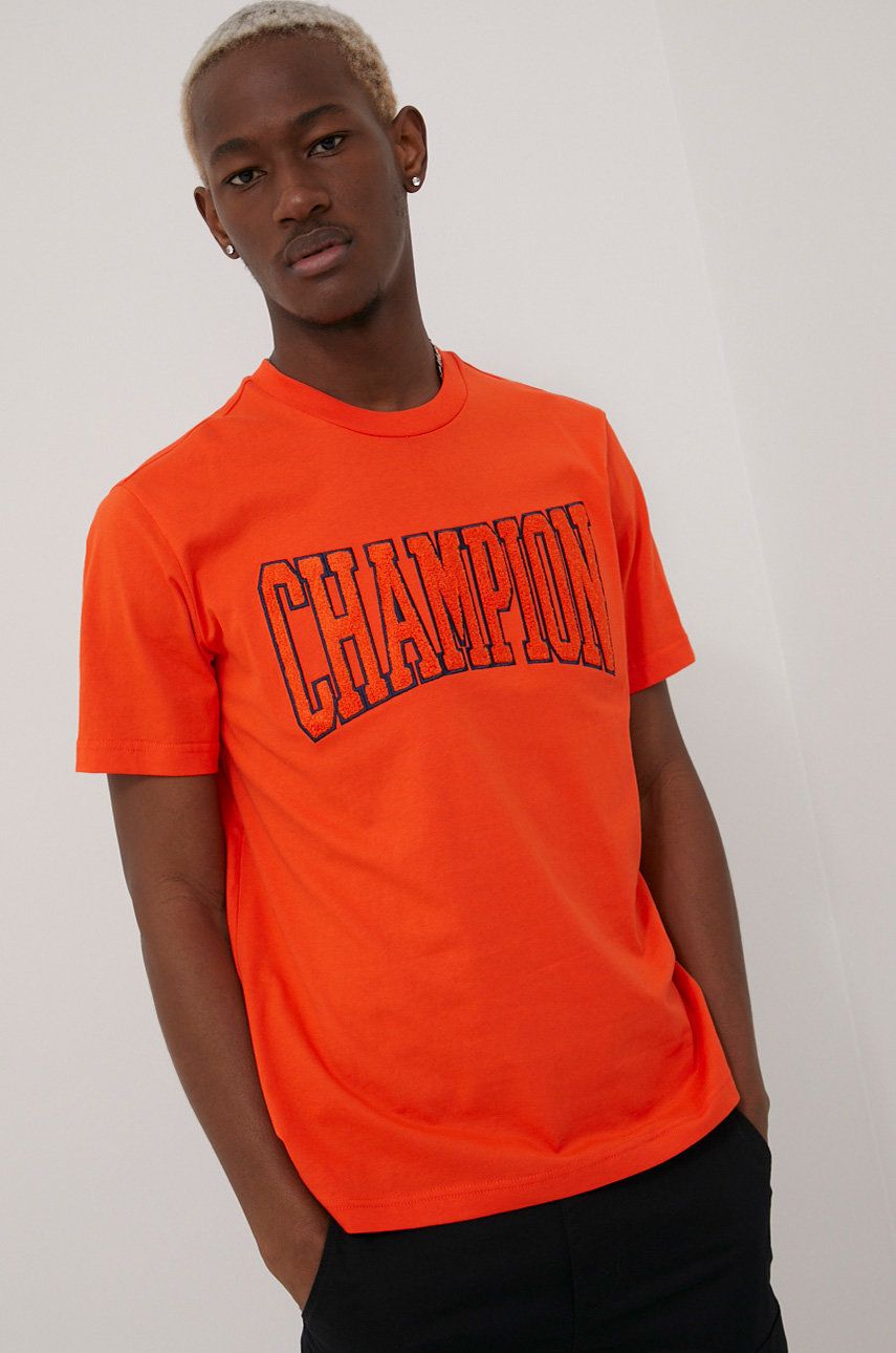 Champion tricou din bumbac culoarea portocaliu, cu imprimeu