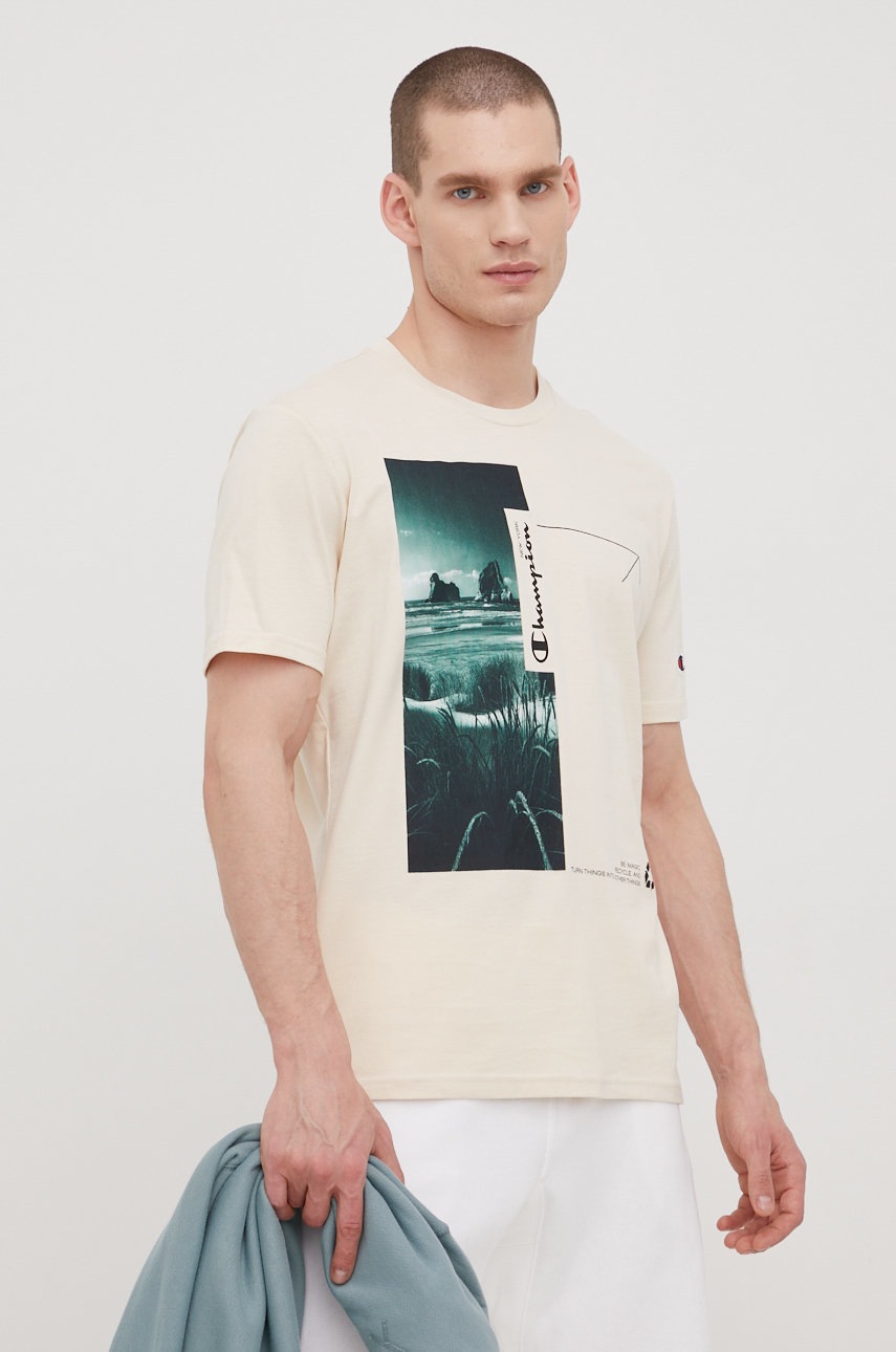 

Памучна тениска Champion 217273 в бежово с принт, Бежов