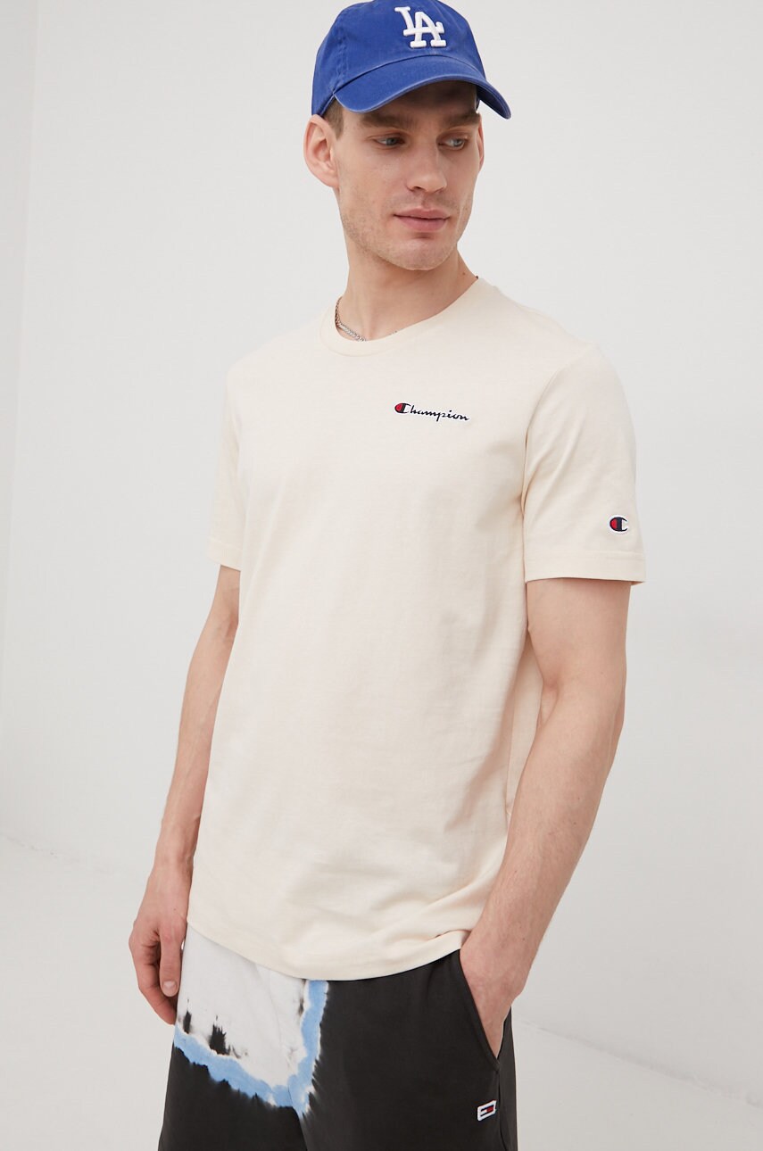 Champion tricou din bumbac 217813 culoarea bej, cu imprimeu