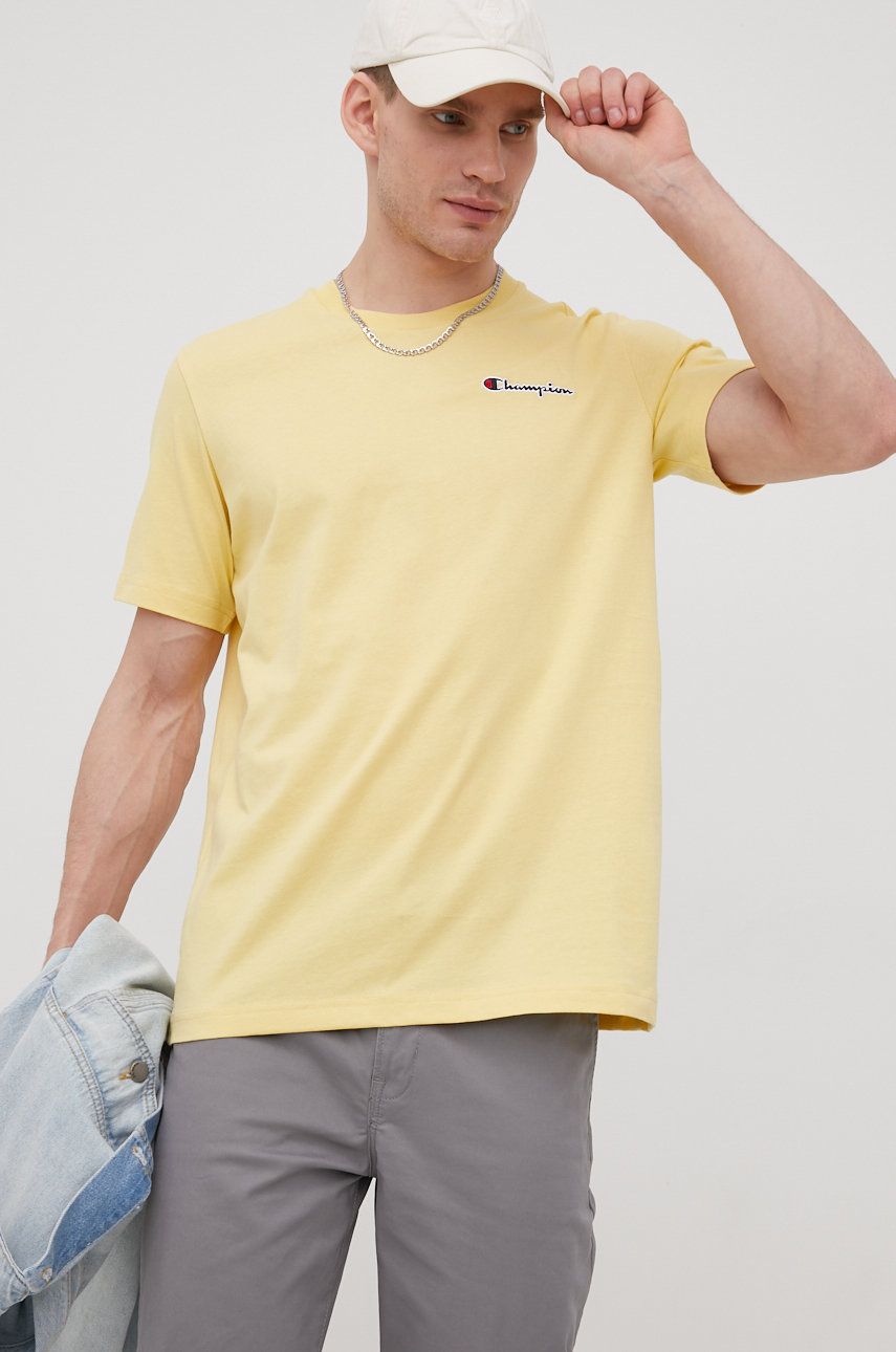 Champion tricou din bumbac 217813 culoarea galben, cu imprimeu 217813 imagine noua