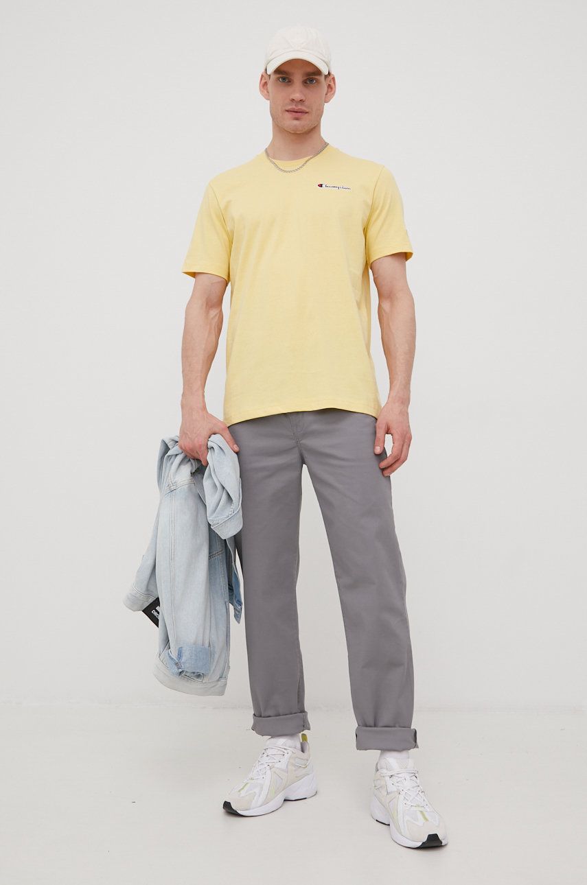 Champion t-shirt bawełniany 217813 kolor żółty z aplikacją