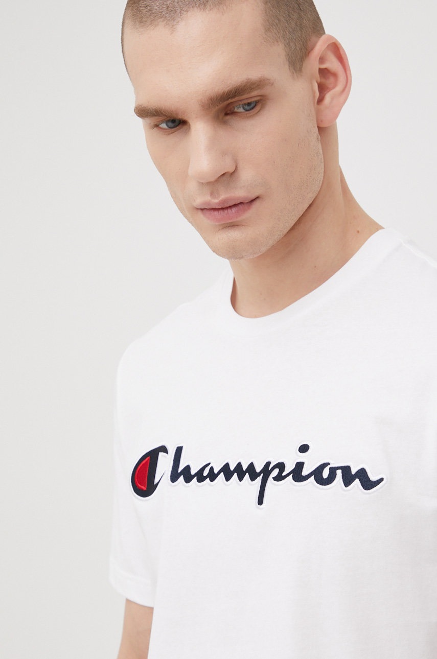 

Бавовняна футболка Champion 217814 колір білий з аплікацією
