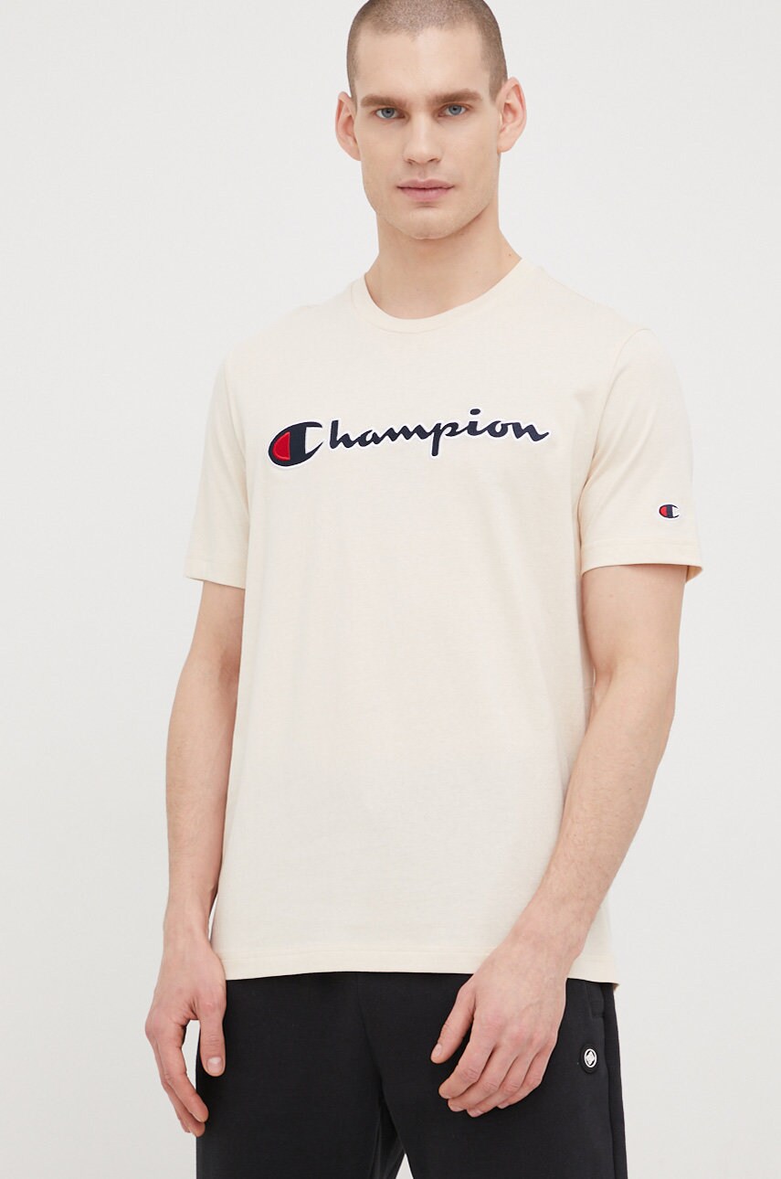 Champion tricou din bumbac 217814 culoarea bej, cu imprimeu