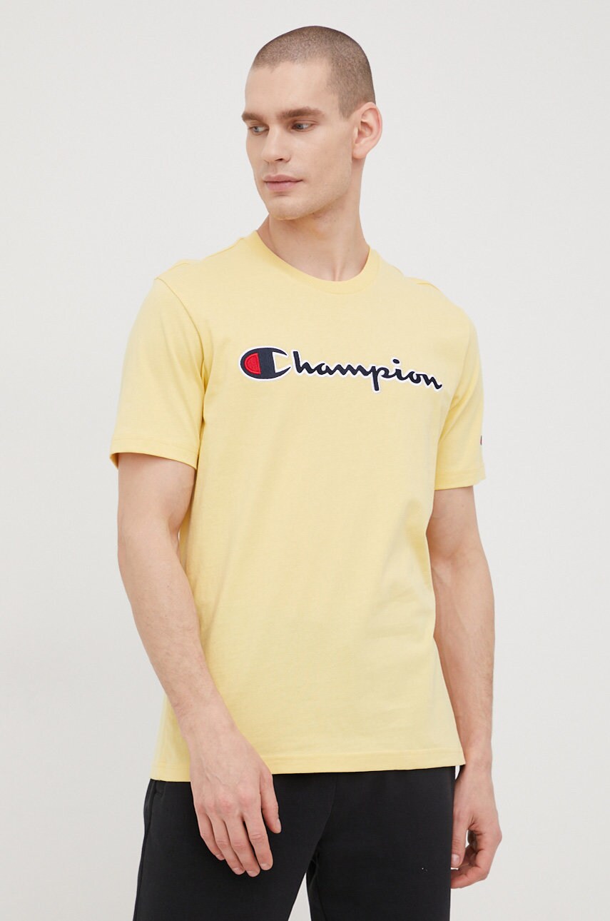 Champion tricou din bumbac 217814 culoarea galben, cu imprimeu