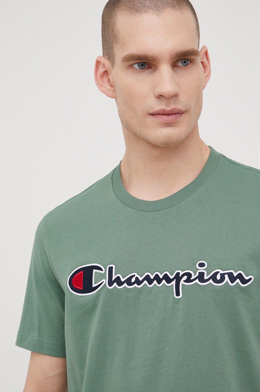 Champion tricou din bumbac 217814 culoarea verde, cu imprimeu
