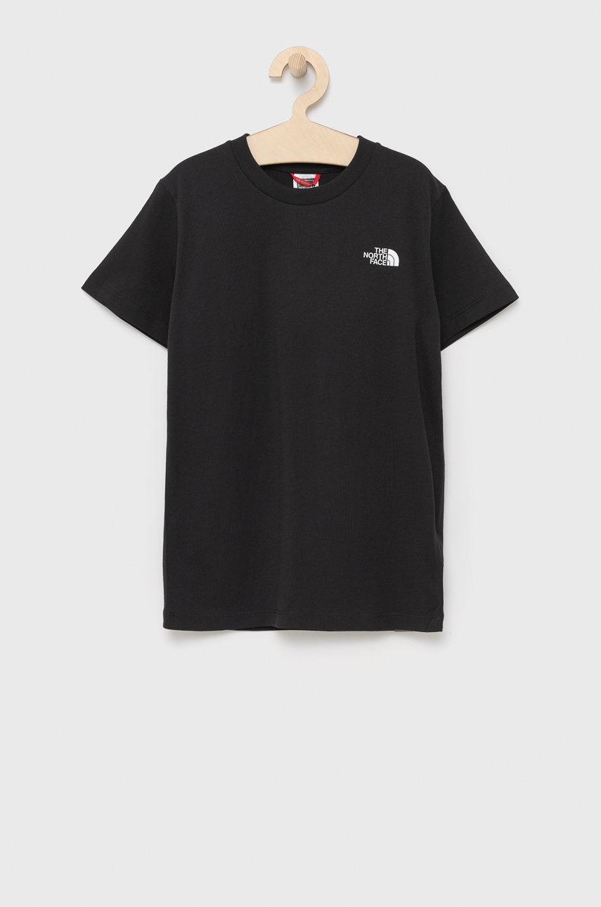 

Детска памучна тениска The North Face в черно с принт, Черен