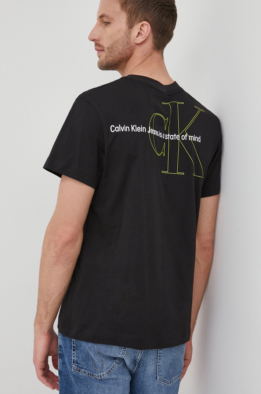

Памучна тениска Calvin Klein Jeans в черно с принт, Черен