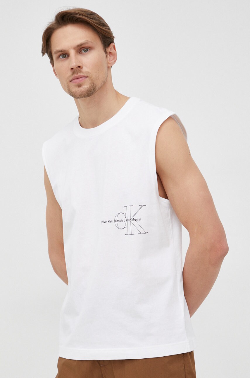 

Памучна тениска Calvin Klein Jeans в бяло, Бял