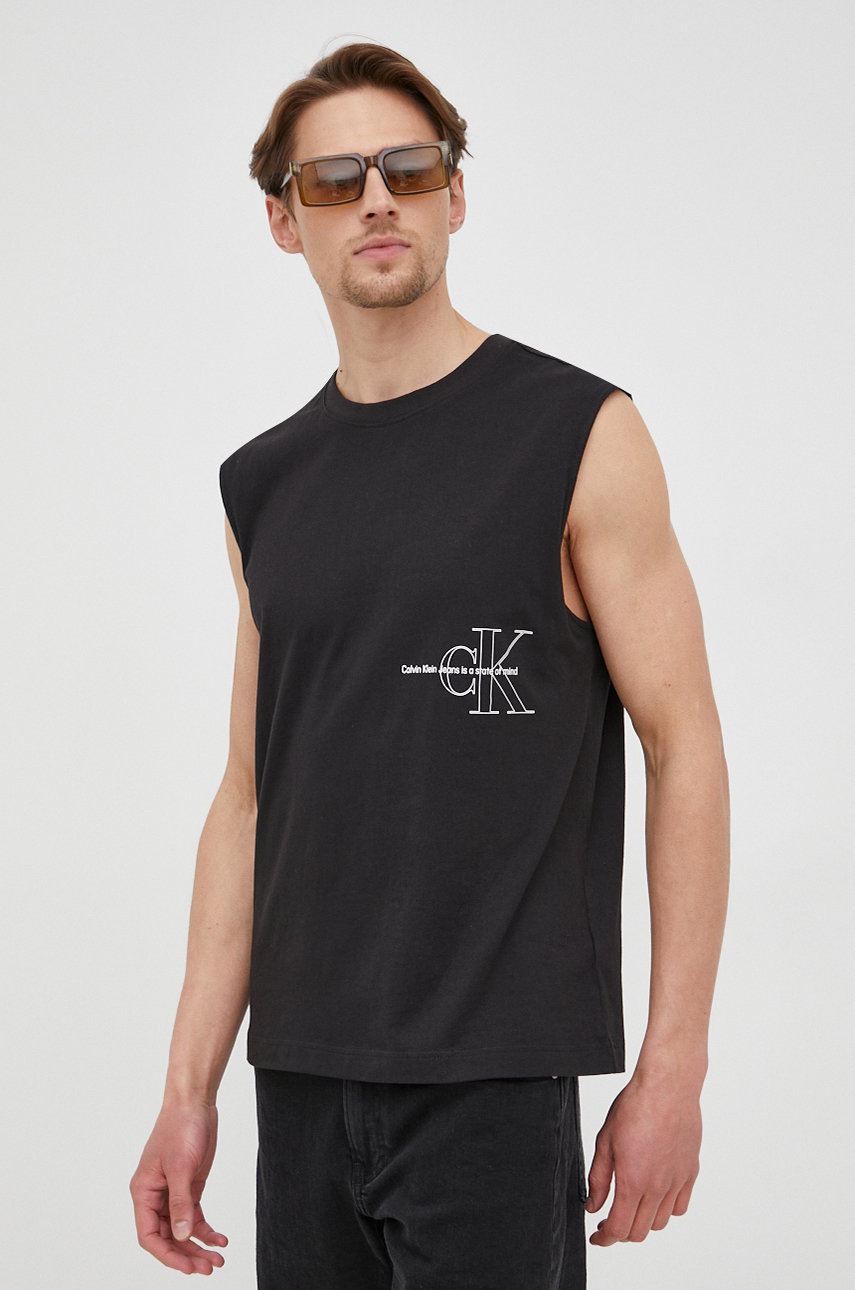 

Памучна тениска Calvin Klein Jeans в черно, Черен