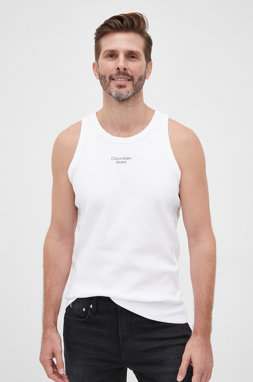 

Тениска Calvin Klein Jeans мъжки в бяло, Бял
