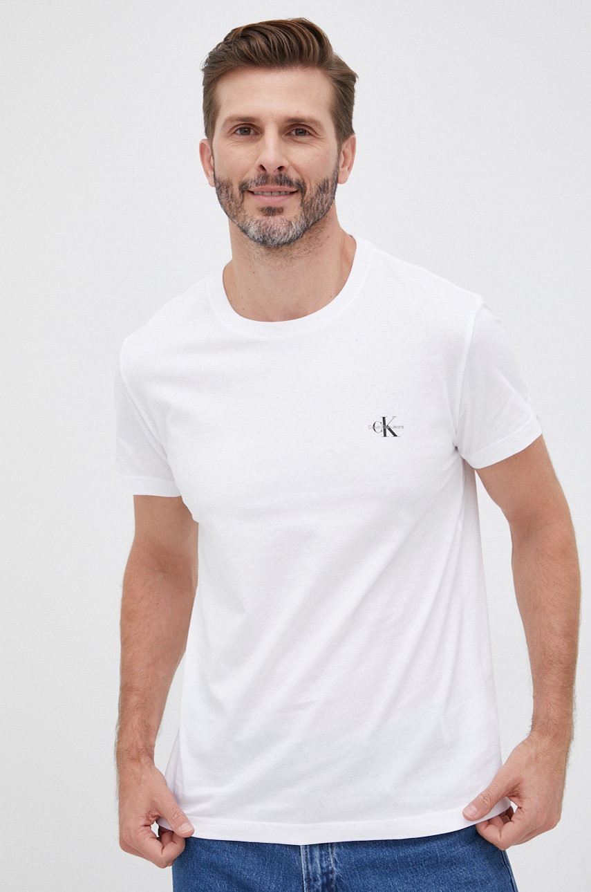 

Памучна тениска Calvin Klein Jeans (2 чифта) в черно с принт, Черен