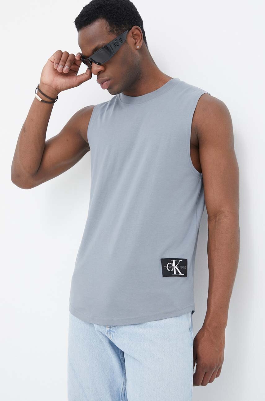 

Памучна тениска Calvin Klein Jeans в сиво, Сив