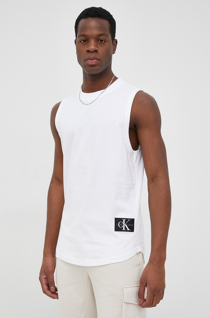 

Памучна тениска Calvin Klein Jeans в бяло, Бял