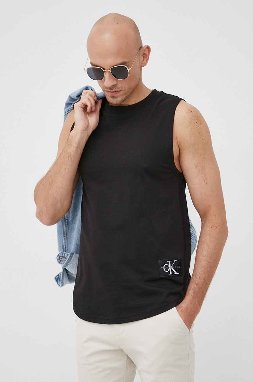 

Памучна тениска Calvin Klein Jeans в черно, Черен