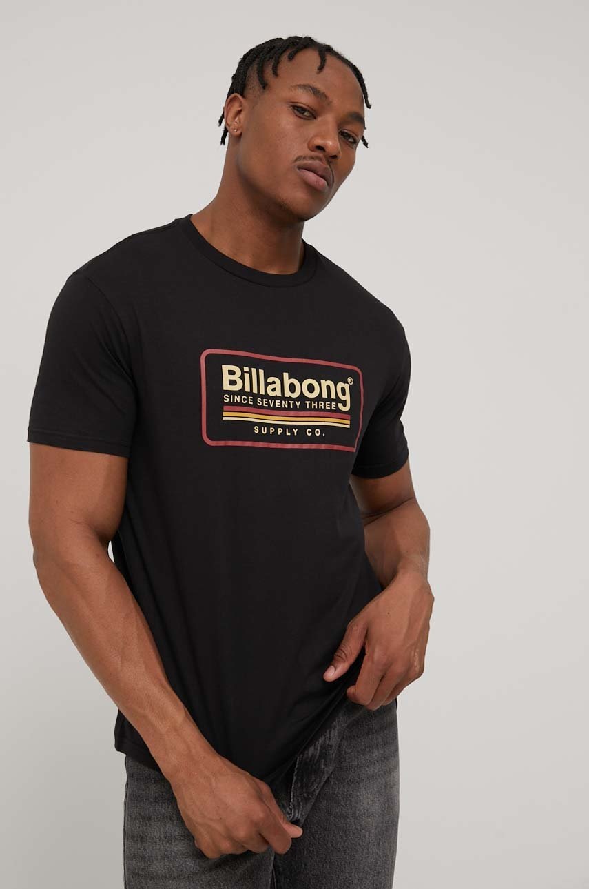 

Памучна тениска Billabong в черно с принт, Черен