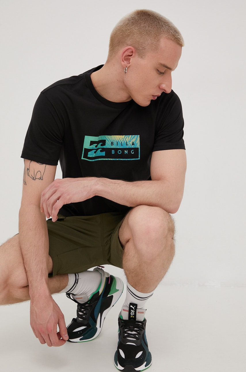 

Памучна тениска Billabong в черно с принт, Черен