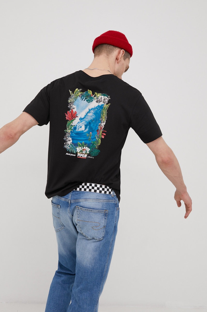

Бавовняна футболка Billabong колір чорний з принтом