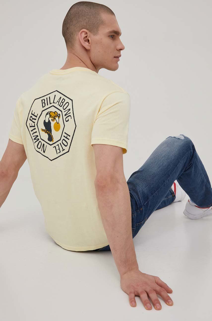 Billabong t-shirt bawełniany kolor żółty z nadrukiem