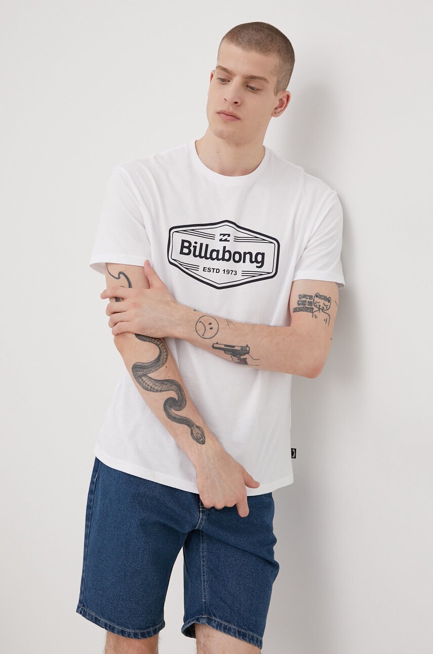 

Памучна тениска Billabong в бяло с принт, Бял