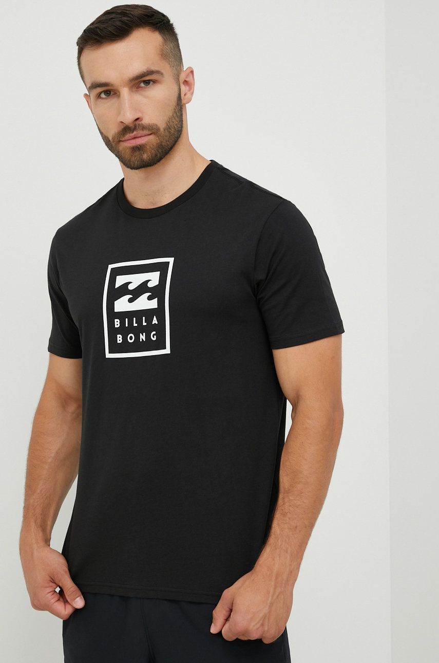 Bavlněné tričko Billabong černá barva, s potiskem - černá -  100% Bavlna