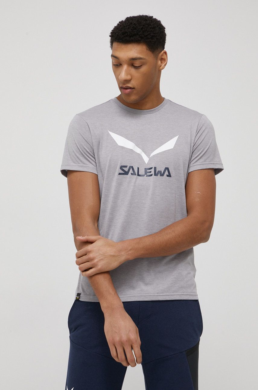 Salewa T-shirt sportowy Solidlogo kolor szary z nadrukiem