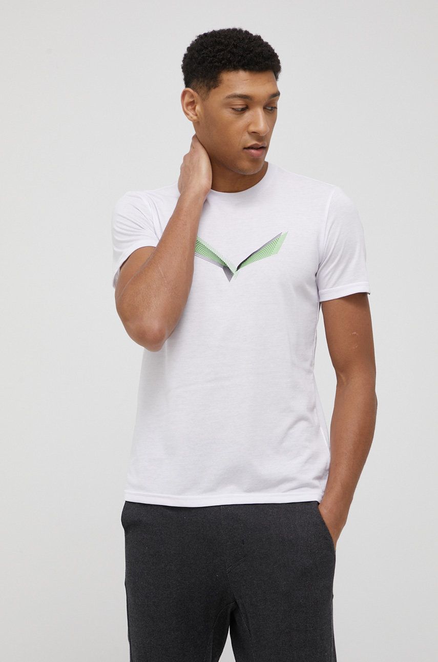Salewa T-shirt sportowy Lines Graphic kolor biały z nadrukiem