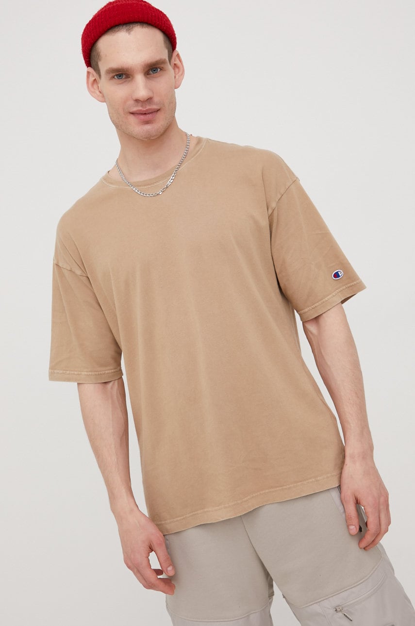 Champion tricou din bumbac 217243 culoarea bej, neted
