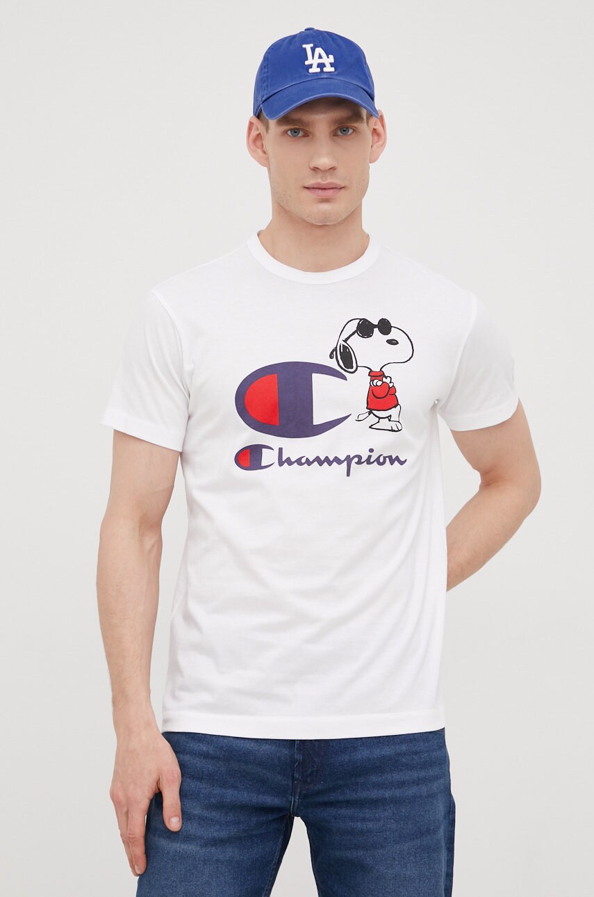 Champion tricou din bumbac 217808 culoarea alb, cu imprimeu