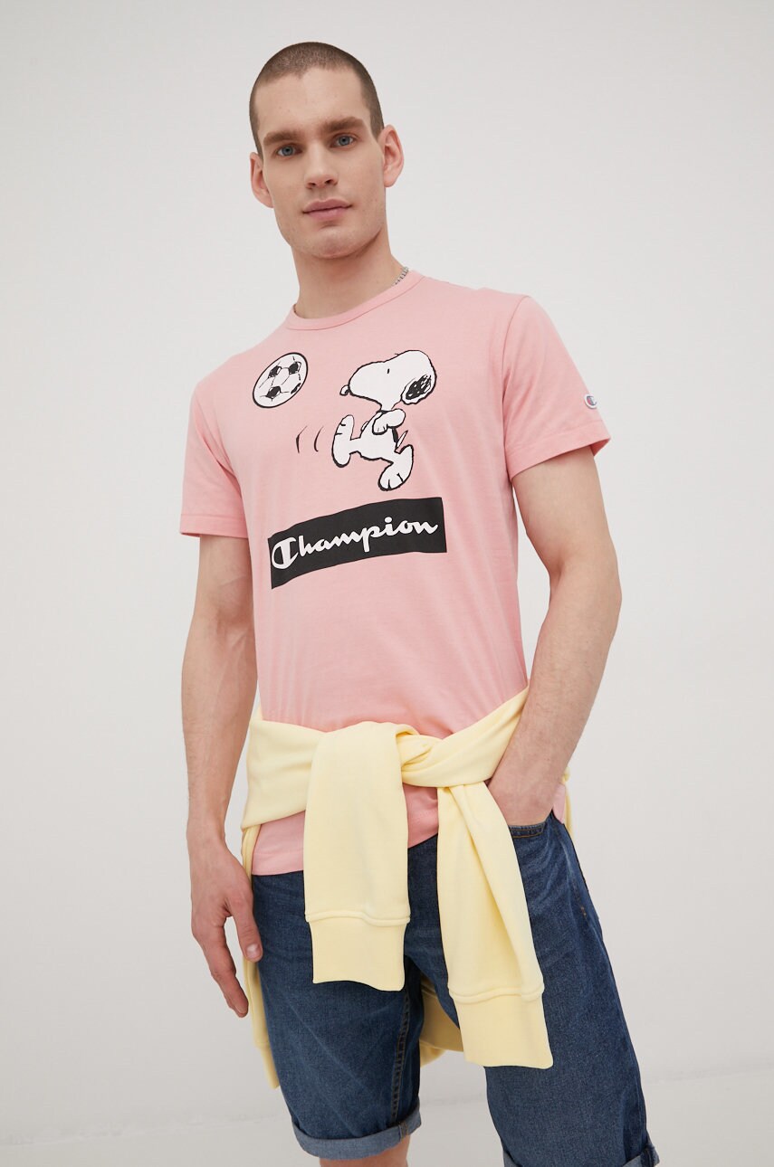 Champion tricou din bumbac 217808 culoarea portocaliu, cu imprimeu